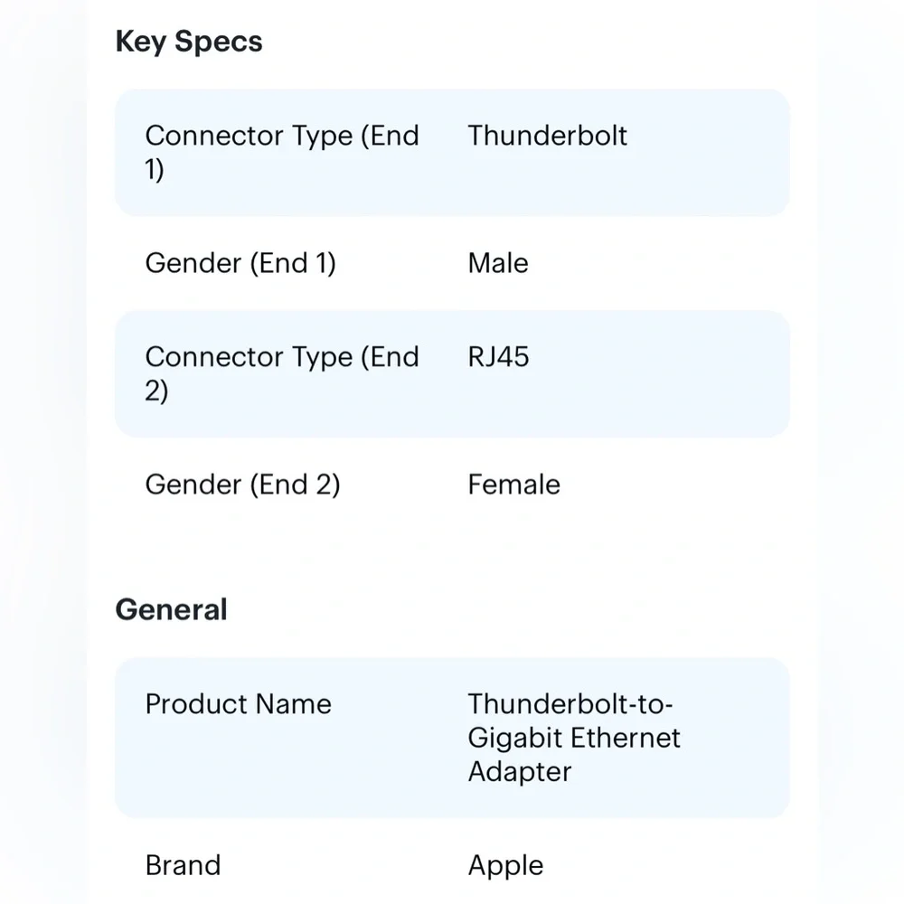 Thunderbolt-to-Gigabit Ethernet Adapter, Apple, New/Opened